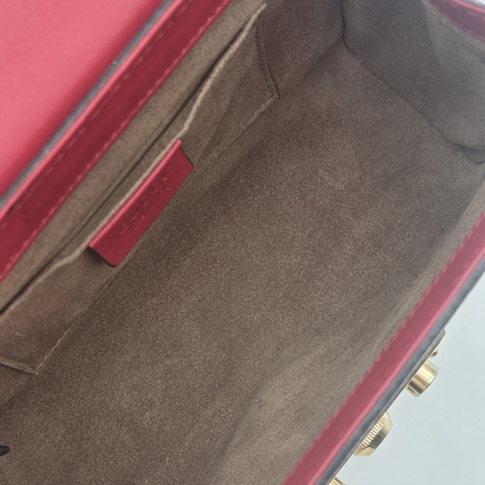 GUCCI GG Supreme Monogram Calfskin Small Padlock Bag Beige Hibiscus Red, W/COA. - Picture 14 of 16
